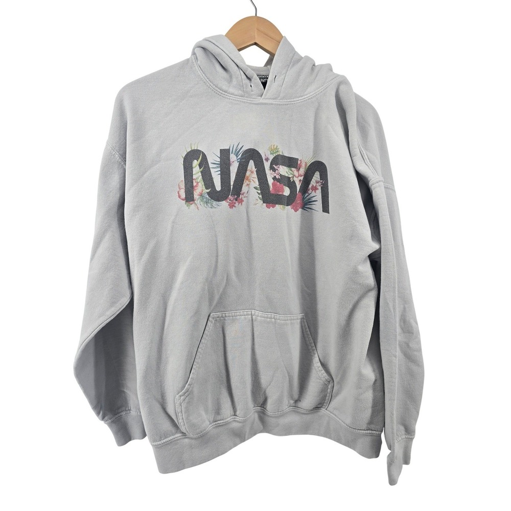 Riot Society NASA Hoodie Mens Large Gray Floral‎ Logo Graphic Space Streetwear